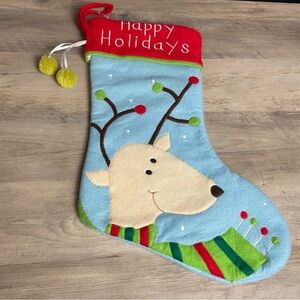 Festive Reindeer Holiday Stocking - Red, Blue,‎ Green